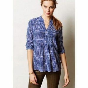 Anthropologie HD in Paris Blue Tab Sleeve Blouse
